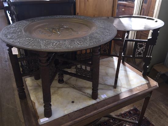 Two Benares brass top tables